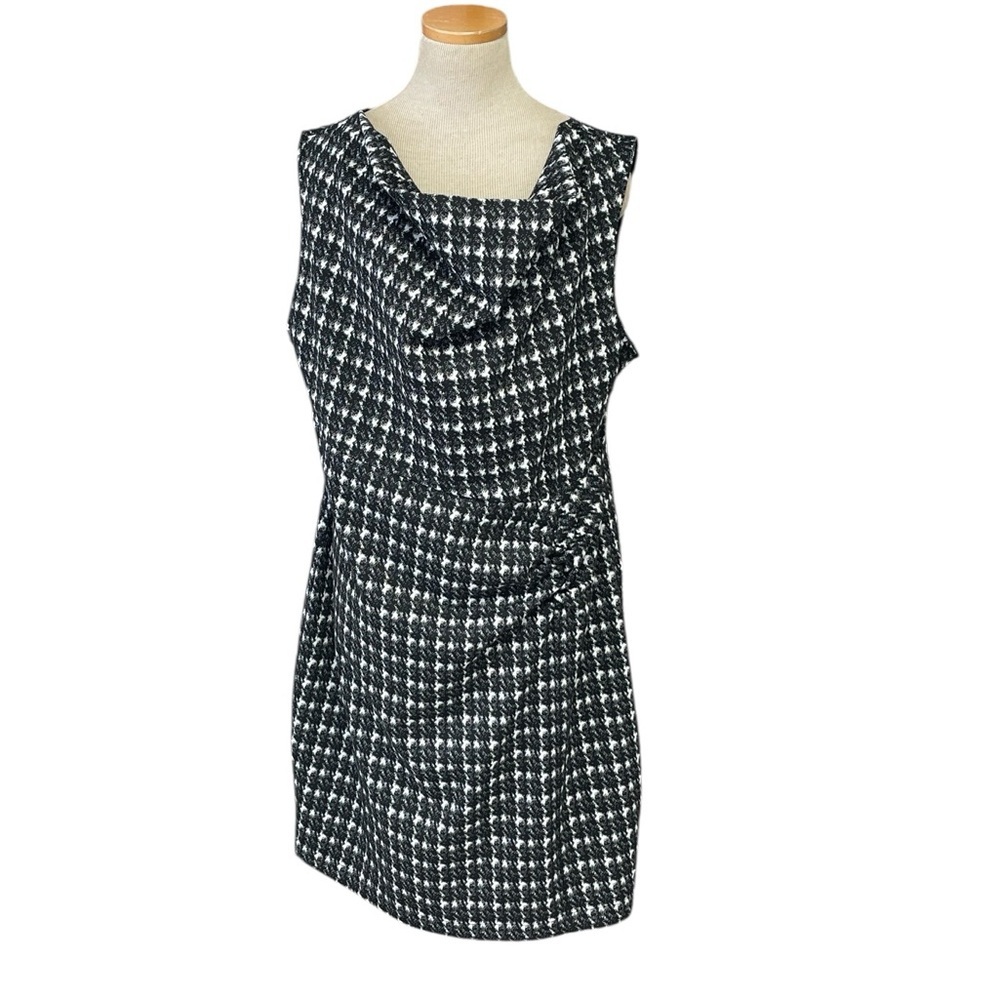 Banana Republic Black White Houndstooth Sheath Dress Drape Neck Size XL - Picture 4 of 13
